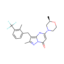 Cc1nn2c(=O)cc(N3CCO[C@H](C)C3)[nH]c2c1Cc1cccc(C(F)(F)F)c1C ZINC000095583311