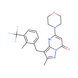 Cc1nn2c(=O)cc(N3CCOCC3)[nH]c2c1Cc1cccc(C(F)(F)F)c1C ZINC000095581912