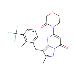 Cc1nn2c(=O)cc(N3CCOCC3=O)[nH]c2c1Cc1cccc(C(F)(F)F)c1C ZINC000095583459