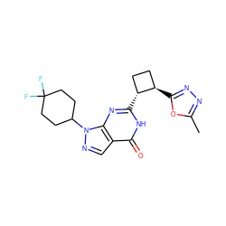 Cc1nnc([C@@H]2CC[C@H]2c2nc3c(cnn3C3CCC(F)(F)CC3)c(=O)[nH]2)o1 ZINC000145052193