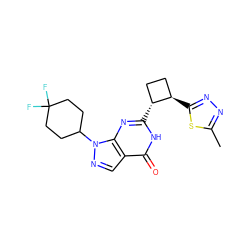 Cc1nnc([C@@H]2CC[C@H]2c2nc3c(cnn3C3CCC(F)(F)CC3)c(=O)[nH]2)s1 ZINC000145065642