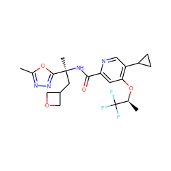 Cc1nnc([C@](C)(CC2COC2)NC(=O)c2cc(O[C@@H](C)C(F)(F)F)c(C3CC3)cn2)o1 ZINC000146350038