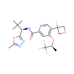 Cc1nnc([C@H](NC(=O)c2cc(O[C@@H](C)C(F)(F)F)c(C3(F)COC3)cn2)C(C)(C)C)o1 ZINC000149250986