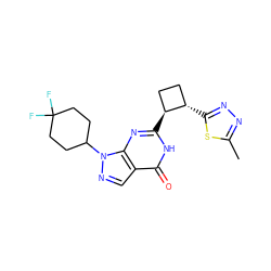 Cc1nnc([C@H]2CC[C@@H]2c2nc3c(cnn3C3CCC(F)(F)CC3)c(=O)[nH]2)s1 ZINC000145067410