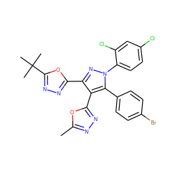 Cc1nnc(-c2c(-c3nnc(C(C)(C)C)o3)nn(-c3ccc(Cl)cc3Cl)c2-c2ccc(Br)cc2)o1 ZINC000049722781