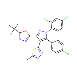 Cc1nnc(-c2c(-c3nnc(C(C)(C)C)o3)nn(-c3ccc(Cl)cc3Cl)c2-c2ccc(Cl)cc2)s1 ZINC000049679952