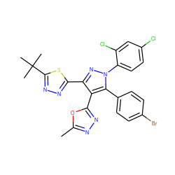 Cc1nnc(-c2c(-c3nnc(C(C)(C)C)s3)nn(-c3ccc(Cl)cc3Cl)c2-c2ccc(Br)cc2)o1 ZINC000049694631