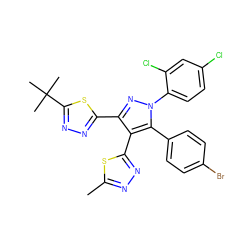 Cc1nnc(-c2c(-c3nnc(C(C)(C)C)s3)nn(-c3ccc(Cl)cc3Cl)c2-c2ccc(Br)cc2)s1 ZINC000049745424