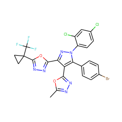 Cc1nnc(-c2c(-c3nnc(C4(C(F)(F)F)CC4)o3)nn(-c3ccc(Cl)cc3Cl)c2-c2ccc(Br)cc2)o1 ZINC000049695333