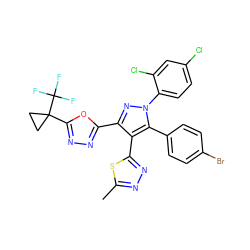 Cc1nnc(-c2c(-c3nnc(C4(C(F)(F)F)CC4)o3)nn(-c3ccc(Cl)cc3Cl)c2-c2ccc(Br)cc2)s1 ZINC000049694716