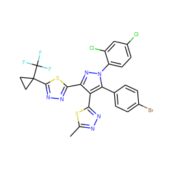 Cc1nnc(-c2c(-c3nnc(C4(C(F)(F)F)CC4)s3)nn(-c3ccc(Cl)cc3Cl)c2-c2ccc(Br)cc2)s1 ZINC000049745468