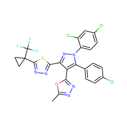 Cc1nnc(-c2c(-c3nnc(C4(C(F)(F)F)CC4)s3)nn(-c3ccc(Cl)cc3Cl)c2-c2ccc(Cl)cc2)o1 ZINC000049745223