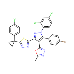 Cc1nnc(-c2c(-c3nnc(C4(c5ccc(Cl)cc5)CC4)s3)nn(-c3ccc(Cl)cc3Cl)c2-c2ccc(Br)cc2)o1 ZINC000049710217