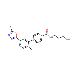 Cc1nnc(-c2ccc(C)c(-c3ccc(C(=O)NCCCO)cc3)c2)o1 ZINC000029131014