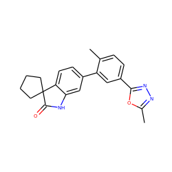 Cc1nnc(-c2ccc(C)c(-c3ccc4c(c3)NC(=O)C43CCCC3)c2)o1 ZINC000073157904