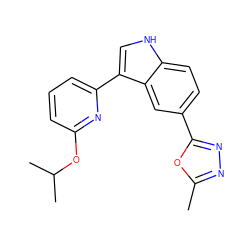 Cc1nnc(-c2ccc3[nH]cc(-c4cccc(OC(C)C)n4)c3c2)o1 ZINC000204775122