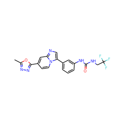 Cc1nnc(-c2ccn3c(-c4cccc(NC(=O)NCC(F)(F)F)c4)cnc3c2)o1 ZINC000139566833