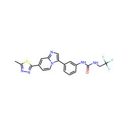 Cc1nnc(-c2ccn3c(-c4cccc(NC(=O)NCC(F)(F)F)c4)cnc3c2)s1 ZINC000043197026