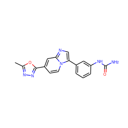 Cc1nnc(-c2ccn3c(-c4cccc(NC(N)=O)c4)cnc3c2)o1 ZINC000169704767