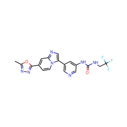 Cc1nnc(-c2ccn3c(-c4cncc(NC(=O)NCC(F)(F)F)c4)cnc3c2)o1 ZINC000169178959