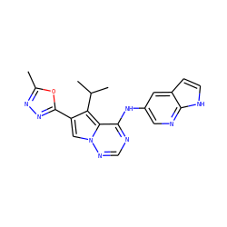 Cc1nnc(-c2cn3ncnc(Nc4cnc5[nH]ccc5c4)c3c2C(C)C)o1 ZINC000029047703