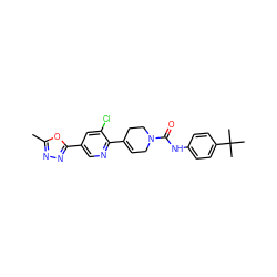 Cc1nnc(-c2cnc(C3=CCN(C(=O)Nc4ccc(C(C)(C)C)cc4)CC3)c(Cl)c2)o1 ZINC000205370746