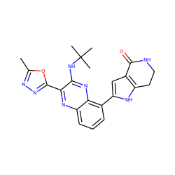 Cc1nnc(-c2nc3cccc(-c4cc5c([nH]4)CCNC5=O)c3nc2NC(C)(C)C)o1 ZINC000206092009