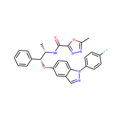 Cc1nnc(C(=O)N[C@@H](C)[C@H](Oc2ccc3c(cnn3-c3ccc(F)cc3)c2)c2ccccc2)o1 ZINC000114676597