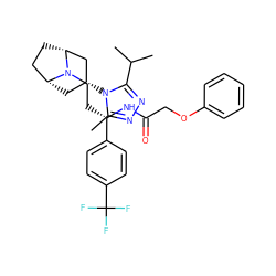 Cc1nnc(C(C)C)n1[C@@H]1C[C@@H]2CC[C@H](C1)N2CC[C@H](NC(=O)COc1ccccc1)c1ccc(C(F)(F)F)cc1 ZINC000103262198