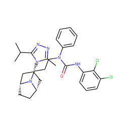 Cc1nnc(C(C)C)n1[C@@H]1C[C@@H]2CC[C@H](C1)N2CCCN(C(=O)Nc1cccc(Cl)c1Cl)c1ccccc1 ZINC000101161913