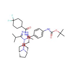 Cc1nnc(C(C)C)n1C1C[C@@H]2CC[C@H](C1)N2CC[C@H](NC(=O)C1CCC(F)(F)CC1)c1ccc(NC(=O)OC(C)(C)C)cc1 ZINC000169328267