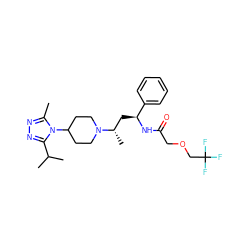 Cc1nnc(C(C)C)n1C1CCN([C@@H](C)C[C@H](NC(=O)COCC(F)(F)F)c2ccccc2)CC1 ZINC000040404698