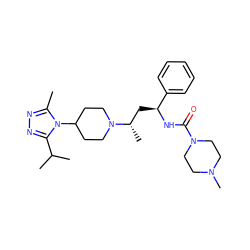 Cc1nnc(C(C)C)n1C1CCN([C@@H](C)C[C@H](NC(=O)N2CCN(C)CC2)c2ccccc2)CC1 ZINC000040423686