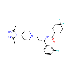 Cc1nnc(C)n1C1CCN(CC[C@H](NC(=O)C2CCC(F)(F)CC2)c2cccc(F)c2)CC1 ZINC000049051970