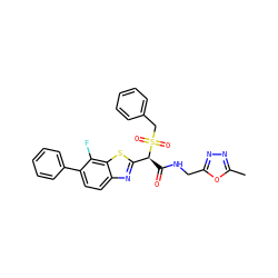 Cc1nnc(CNC(=O)[C@@H](c2nc3ccc(-c4ccccc4)c(F)c3s2)S(=O)(=O)Cc2ccccc2)o1 ZINC000145454621