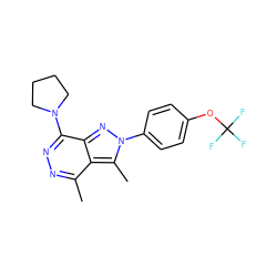 Cc1nnc(N2CCCC2)c2nn(-c3ccc(OC(F)(F)F)cc3)c(C)c12 ZINC000072110907