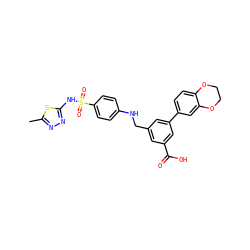 Cc1nnc(NS(=O)(=O)c2ccc(NCc3cc(C(=O)O)cc(-c4ccc5c(c4)OCCO5)c3)cc2)s1 ZINC000473128610