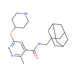 Cc1nnc(OC2CCNCC2)cc1C(=O)NCC12CC3CC(CC(C3)C1)C2 ZINC000028825977