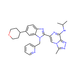 Cc1nnc2c(NC(C)C)nc(-c3nc4ccc(C5CCOCC5)cc4n3Cc3ccccn3)cn12 ZINC000209321748