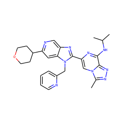 Cc1nnc2c(NC(C)C)nc(-c3nc4cnc(C5CCOCC5)cc4n3Cc3ccccn3)cn12 ZINC000209321703