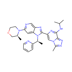 Cc1nnc2c(NC(C)C)nc(-c3nc4cnc(N5CCOC[C@@H]5C)cc4n3[C@@H](C)c3ccccn3)cn12 ZINC000209321597