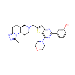 Cc1nnc2n1[C@H]1CCN(Cc3cc4nc(-c5cccc(O)c5)nc(N5CCOCC5)c4s3)C[C@@H]1CC2 ZINC001772618546