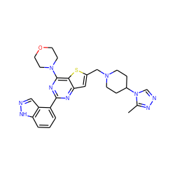 Cc1nncn1C1CCN(Cc2cc3nc(-c4cccc5[nH]ncc45)nc(N4CCOCC4)c3s2)CC1 ZINC001772590574