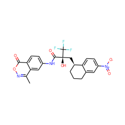 Cc1noc(=O)c2ccc(NC(=O)[C@@](O)(C[C@@H]3CCCc4cc([N+](=O)[O-])ccc43)C(F)(F)F)cc12 ZINC000101509253