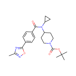 Cc1noc(-c2ccc(C(=O)N(C3CC3)C3CCN(C(=O)OC(C)(C)C)CC3)cc2)n1 ZINC001318005368