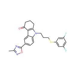 Cc1noc(-c2ccc3c(c2)c2c(n3CCCSc3cc(F)cc(F)c3)CCCC2=O)n1 ZINC000095575923