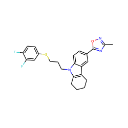 Cc1noc(-c2ccc3c(c2)c2c(n3CCCSc3ccc(F)c(F)c3)CCCC2)n1 ZINC000095576374