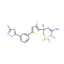 Cc1noc(-c2cccc(-c3cc(F)c([C@]4(C)CS(=O)(=O)N(C)C(N)=N4)s3)c2)n1 ZINC000219692879