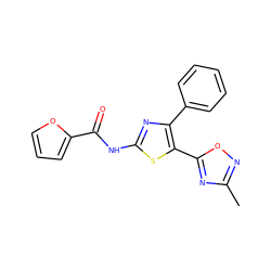 Cc1noc(-c2sc(NC(=O)c3ccco3)nc2-c2ccccc2)n1 ZINC000038278798