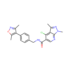 Cc1noc(C)c1-c1ccc(CNC(=O)c2cnc3c(c(C)nn3C)c2Cl)cc1 ZINC000049073159